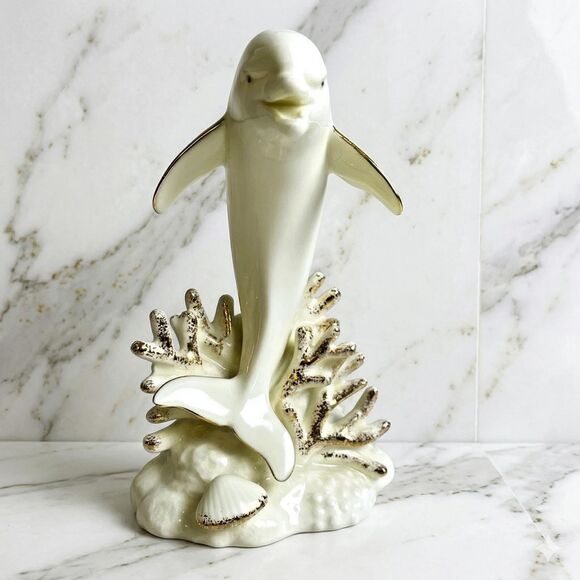 Lefton Other - Vintage 1998 Lefton China Dolphin Figurine White Porcelain Nautical Marine Decor